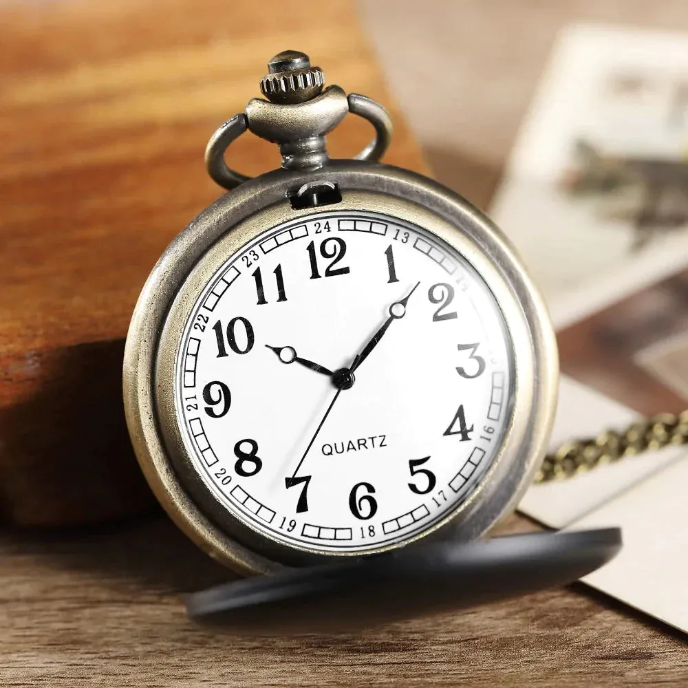 Unisex Retro Elegant Black Matte Surface Quartz Movement Pocket Watch