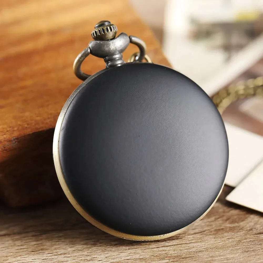 Unisex Retro Elegant Black Matte Surface Quartz Movement Pocket Watch