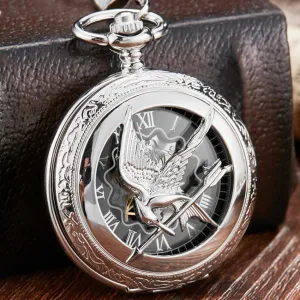 Unisex Retro Vintage Hollow the Hunger Games Mockingbird Pocket Watch