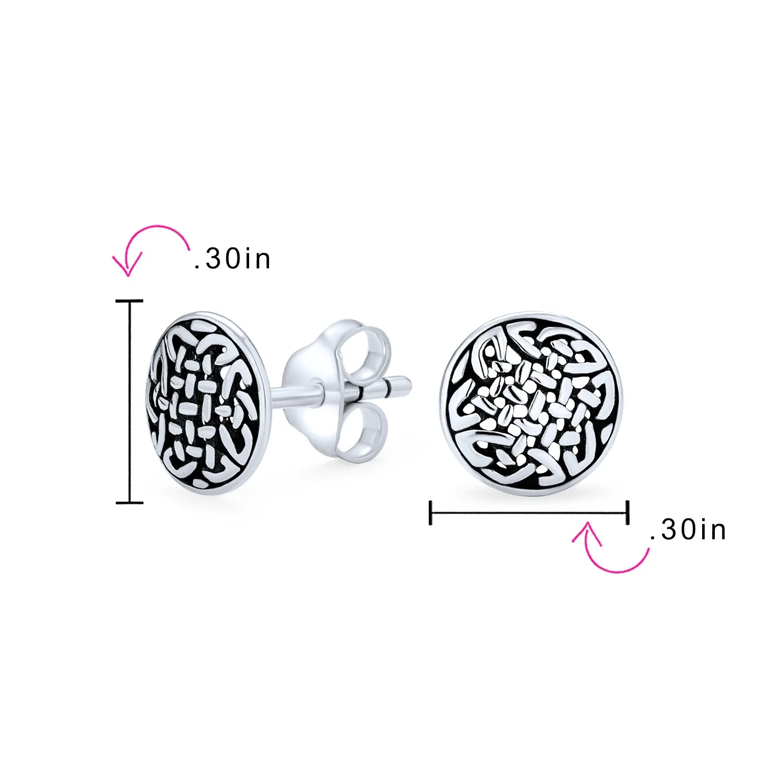 Unisex Viking Celtic Knot Stud Earrings in Oxidized Sterling Silver