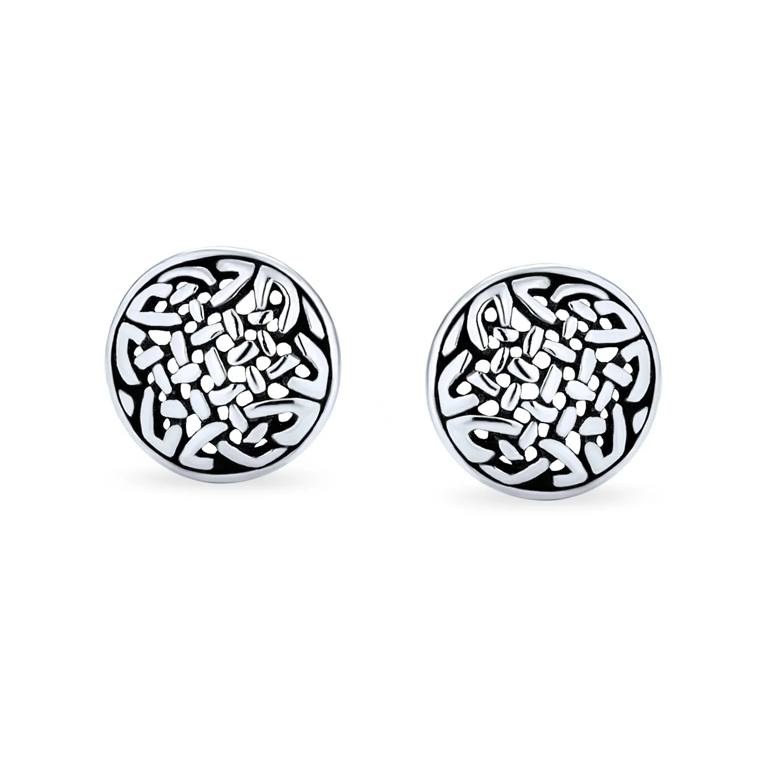 Unisex Viking Celtic Knot Stud Earrings in Oxidized Sterling Silver