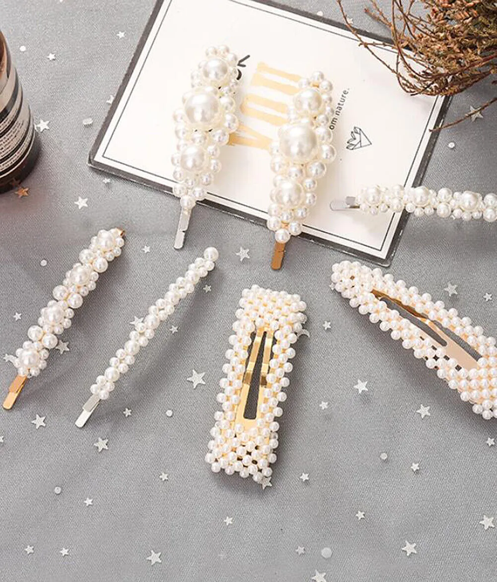 US 10-20Pcs Pearl Hair Clip Barrettes Women Girl Bobby Barrette Hairpins Vintage