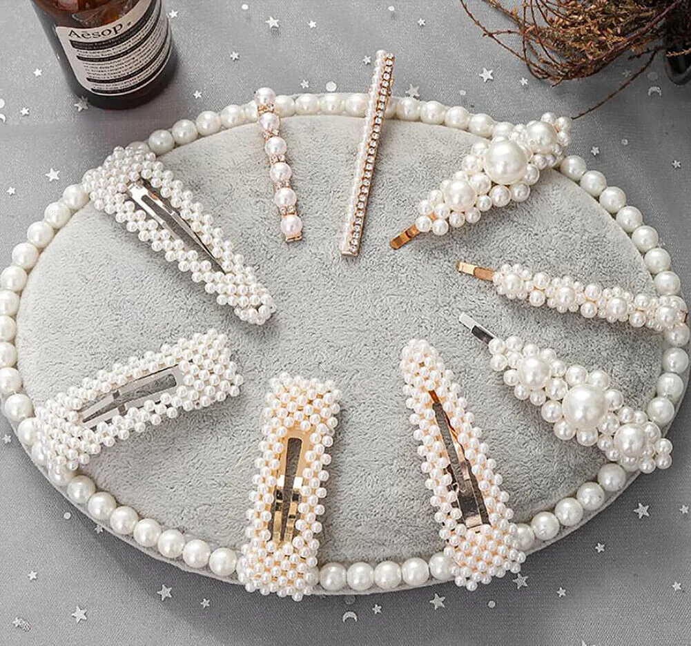 US 10-20Pcs Pearl Hair Clip Barrettes Women Girl Bobby Barrette Hairpins Vintage