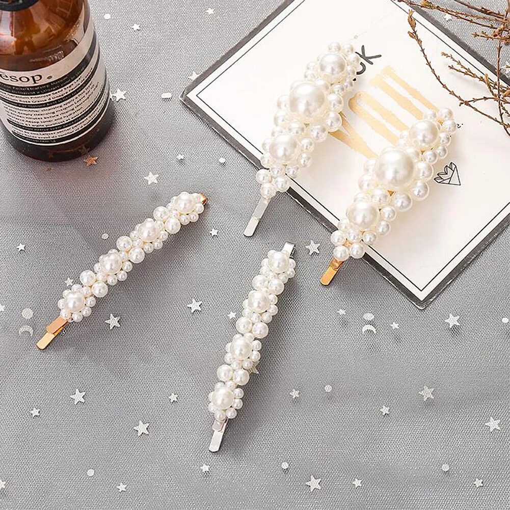 US 10-20Pcs Pearl Hair Clip Barrettes Women Girl Bobby Barrette Hairpins Vintage