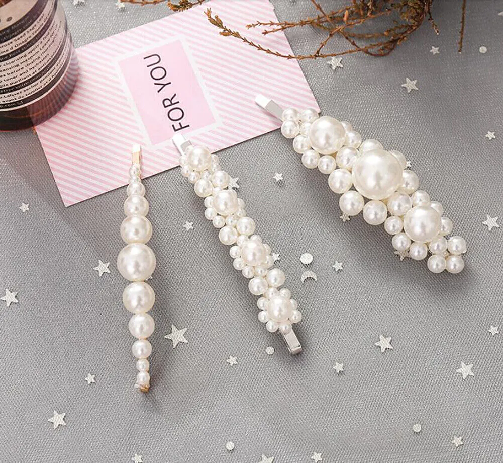 US 10-20Pcs Pearl Hair Clip Barrettes Women Girl Bobby Barrette Hairpins Vintage
