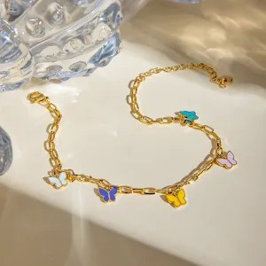 Wholesale Summer Fashion Temperament Colorful Oil Drop Butterfly 16k Gold Stainless Steel Anklet