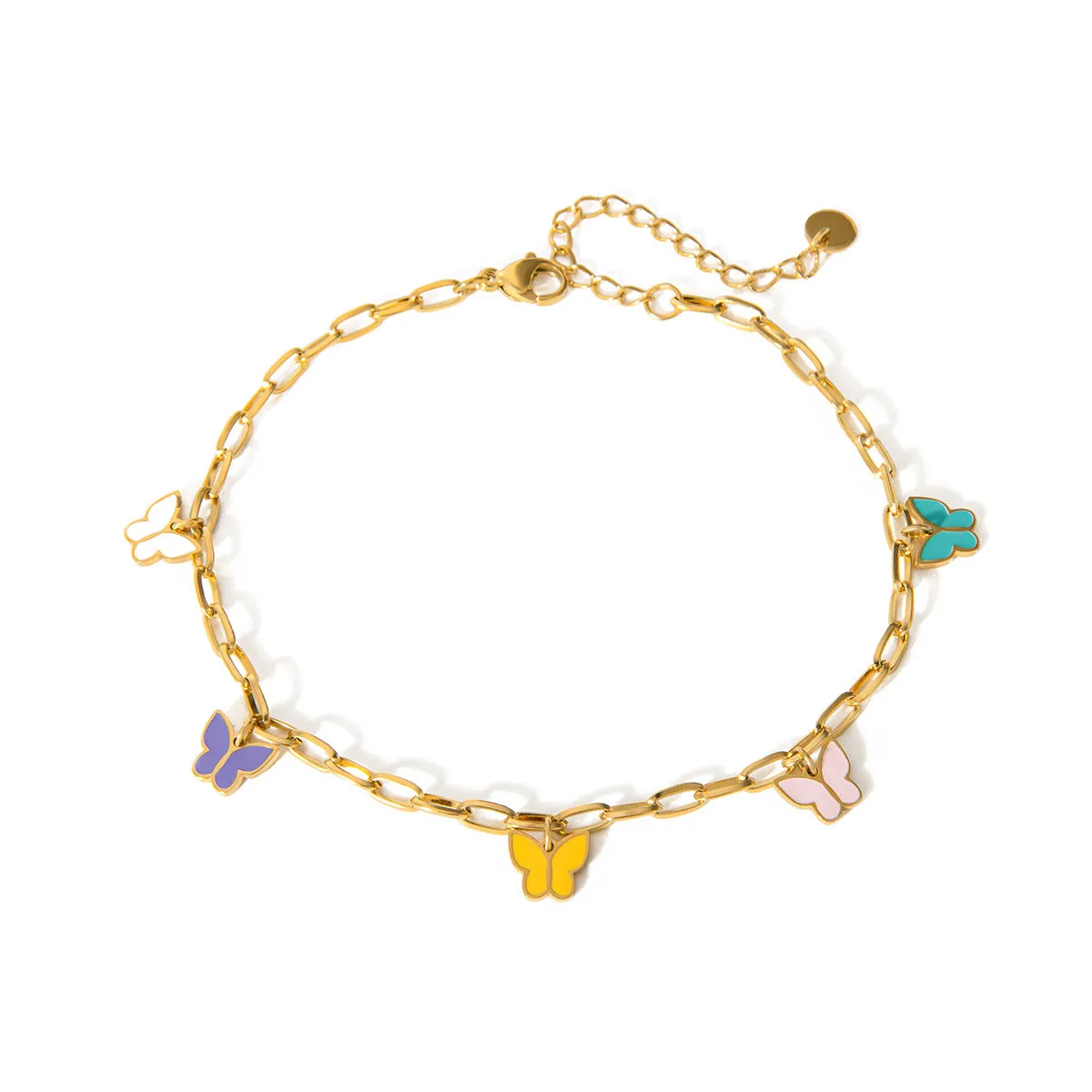 Wholesale Summer Fashion Temperament Colorful Oil Drop Butterfly 16k Gold Stainless Steel Anklet