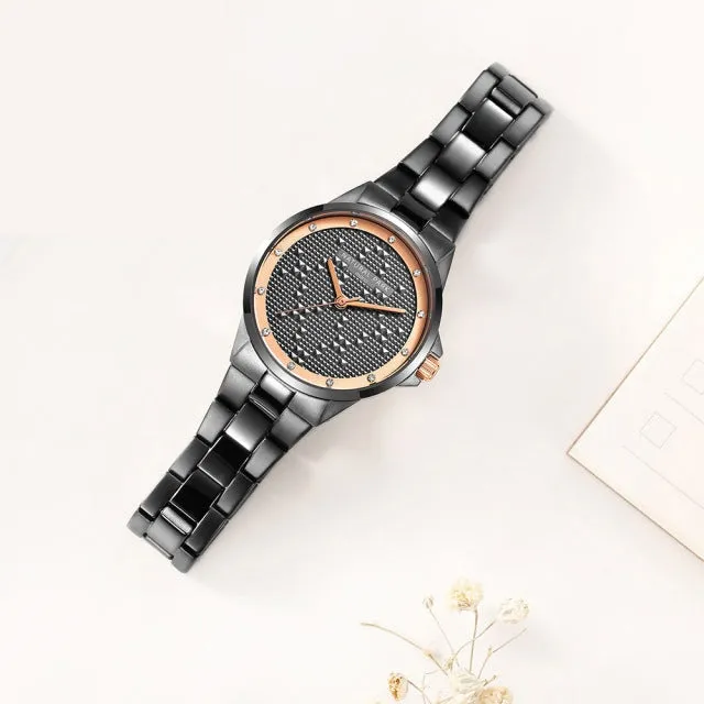 Women's Fashion Quartz Movement Rhinestone Decor Stainless Steel Watch