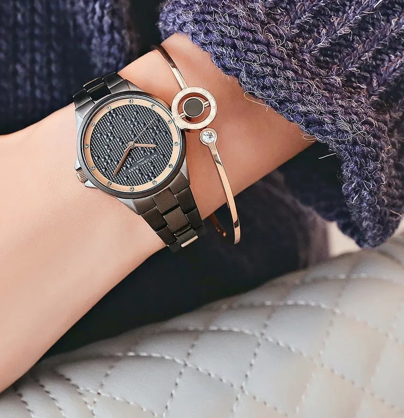 Women's Fashion Quartz Movement Rhinestone Decor Stainless Steel Watch