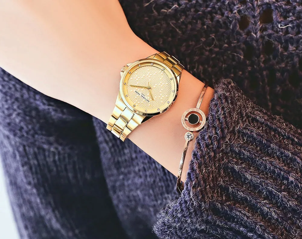 Women's Fashion Quartz Movement Rhinestone Decor Stainless Steel Watch