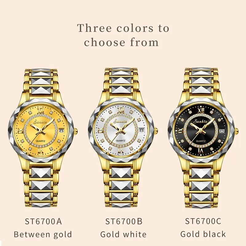 Women's Fashion Tungsten Steel Waterproof Quartz Love Gift Watch