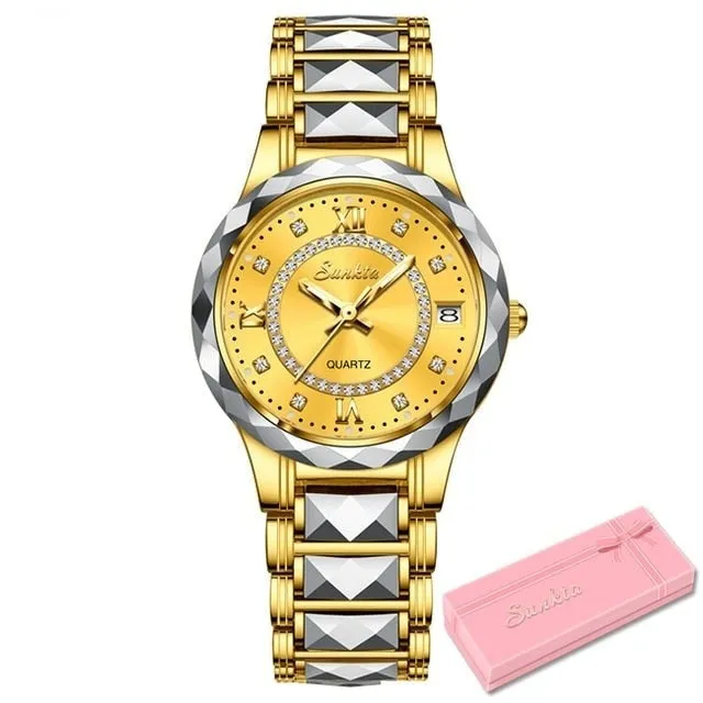 Women's Fashion Tungsten Steel Waterproof Quartz Love Gift Watch