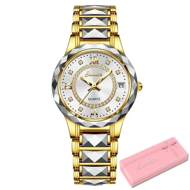 Women's Fashion Tungsten Steel Waterproof Quartz Love Gift Watch