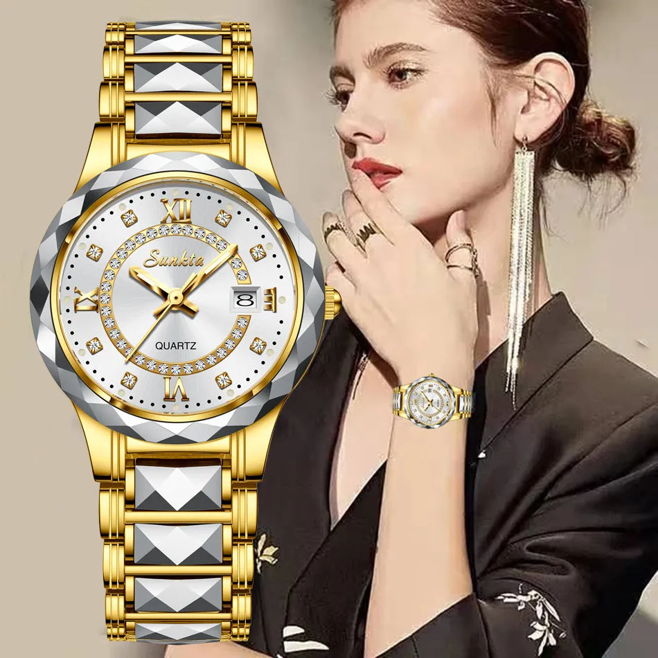 Women's Fashion Tungsten Steel Waterproof Quartz Love Gift Watch