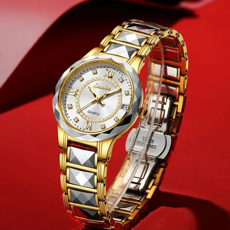Women's Fashion Tungsten Steel Waterproof Quartz Love Gift Watch