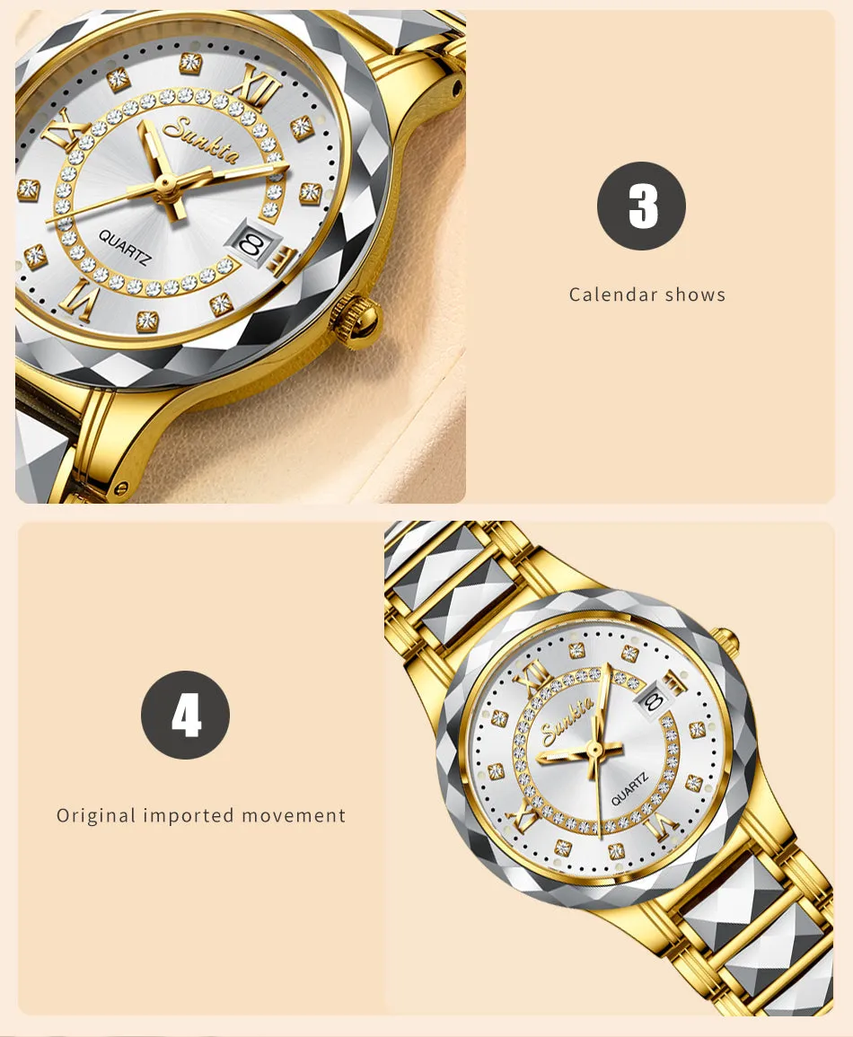 Women's Fashion Tungsten Steel Waterproof Quartz Love Gift Watch