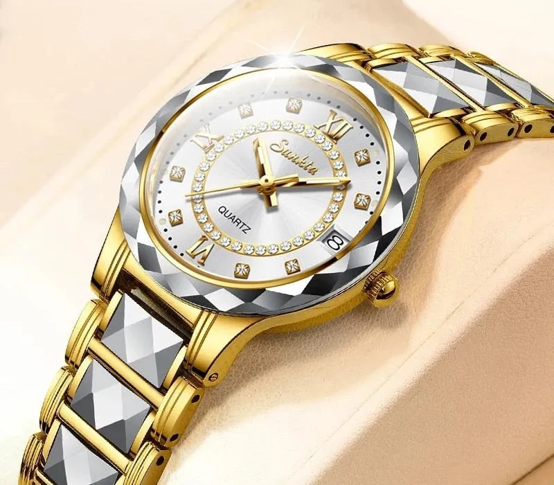 Women's Fashion Tungsten Steel Waterproof Quartz Love Gift Watch
