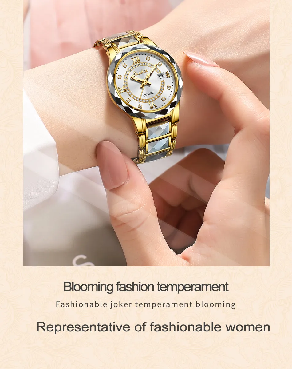 Women's Fashion Tungsten Steel Waterproof Quartz Love Gift Watch