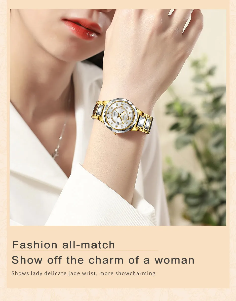 Women's Fashion Tungsten Steel Waterproof Quartz Love Gift Watch