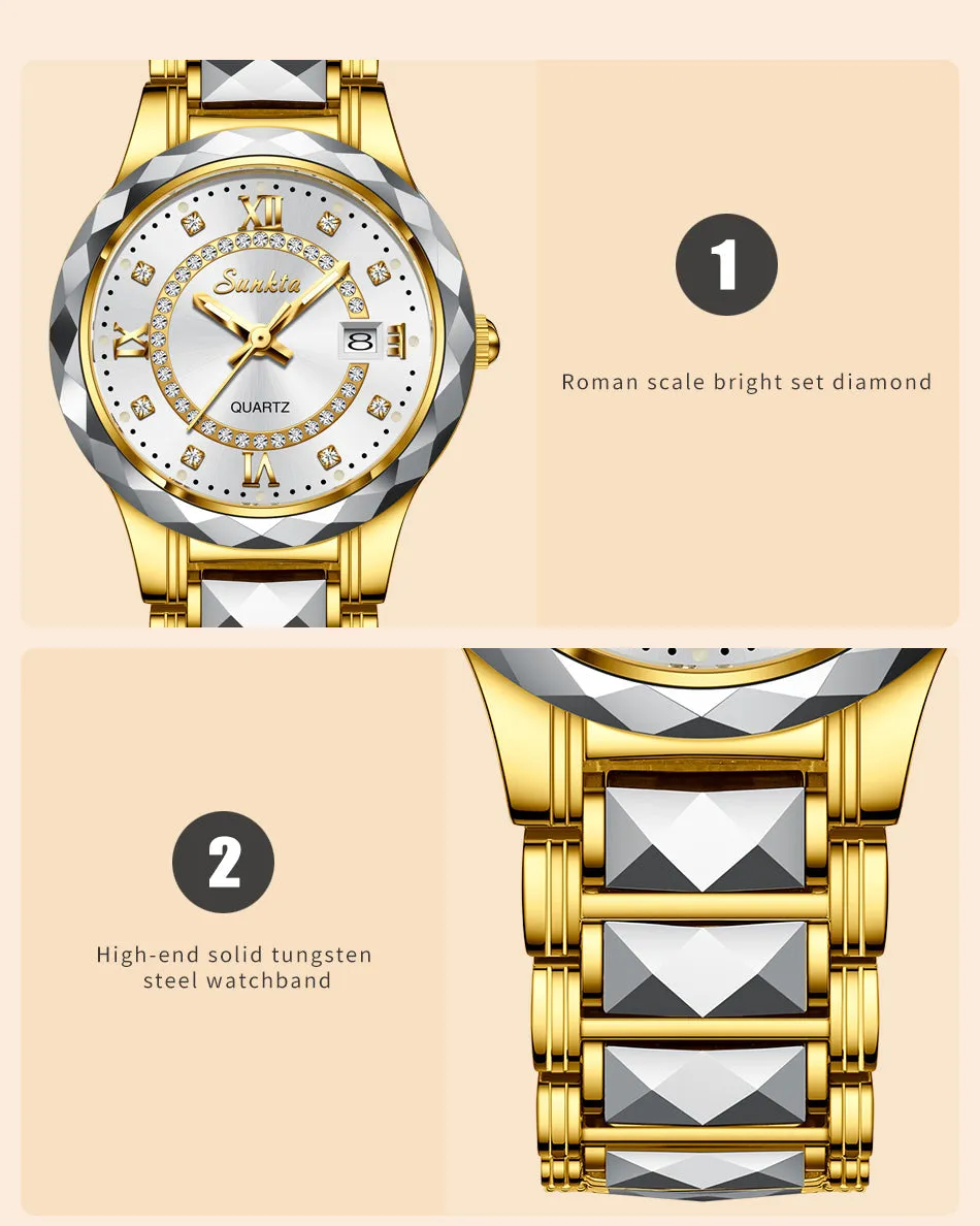 Women's Fashion Tungsten Steel Waterproof Quartz Love Gift Watch