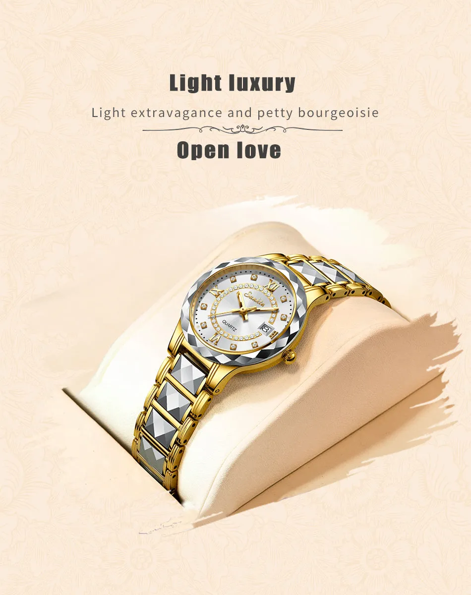 Women's Fashion Tungsten Steel Waterproof Quartz Love Gift Watch