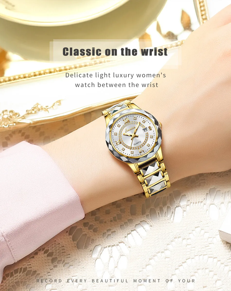 Women's Fashion Tungsten Steel Waterproof Quartz Love Gift Watch