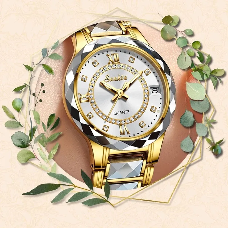 Women's Fashion Tungsten Steel Waterproof Quartz Love Gift Watch