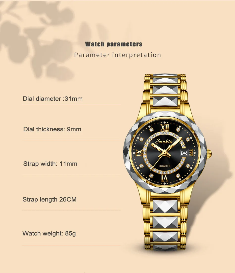 Women's Fashion Tungsten Steel Waterproof Quartz Love Gift Watch