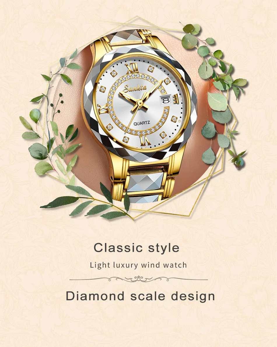 Women's Fashion Tungsten Steel Waterproof Quartz Love Gift Watch