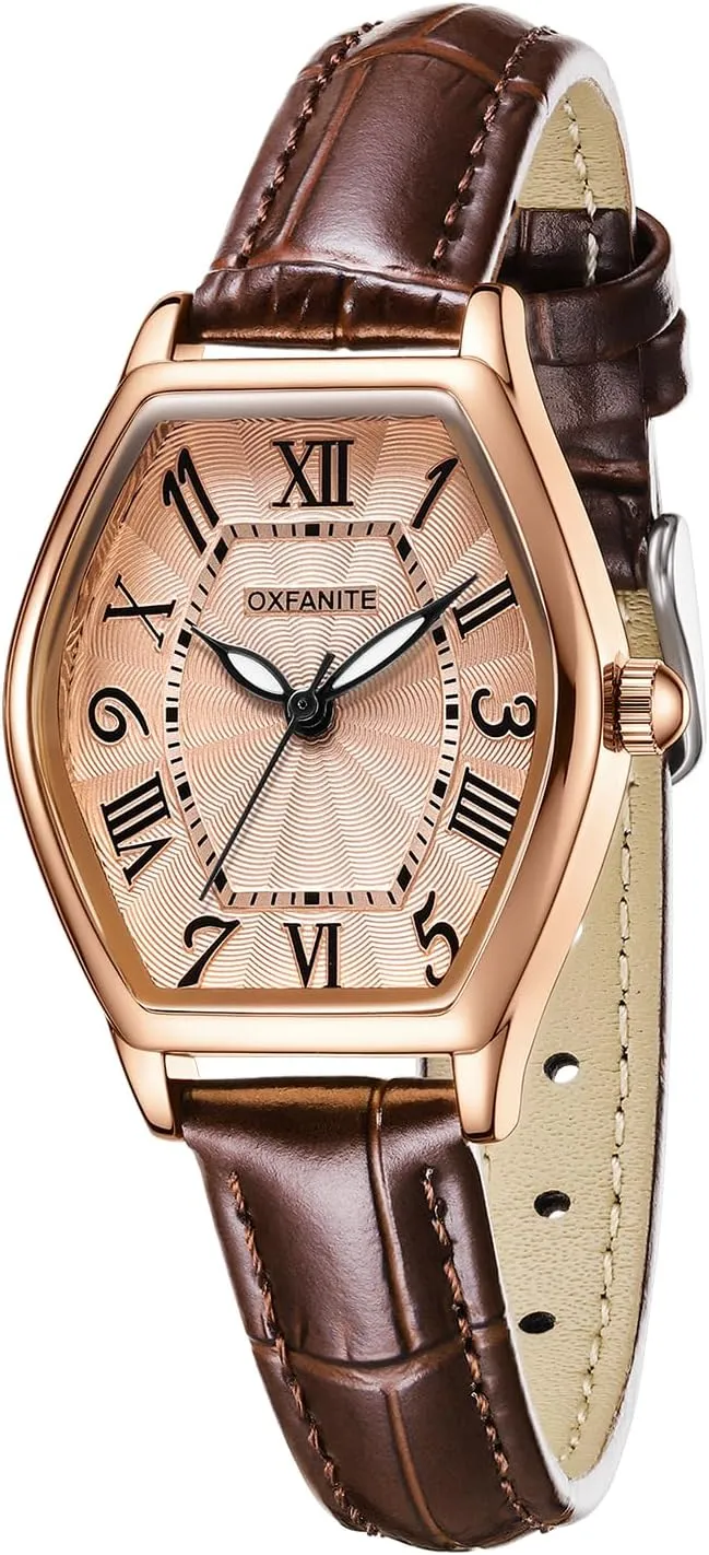 Women's Leather Band Watch, Dainty Elegant Barrel-Shaped Women Watches Classic Vintage Retro Ladies Dress Wrist Watch, Gifts Present for Her