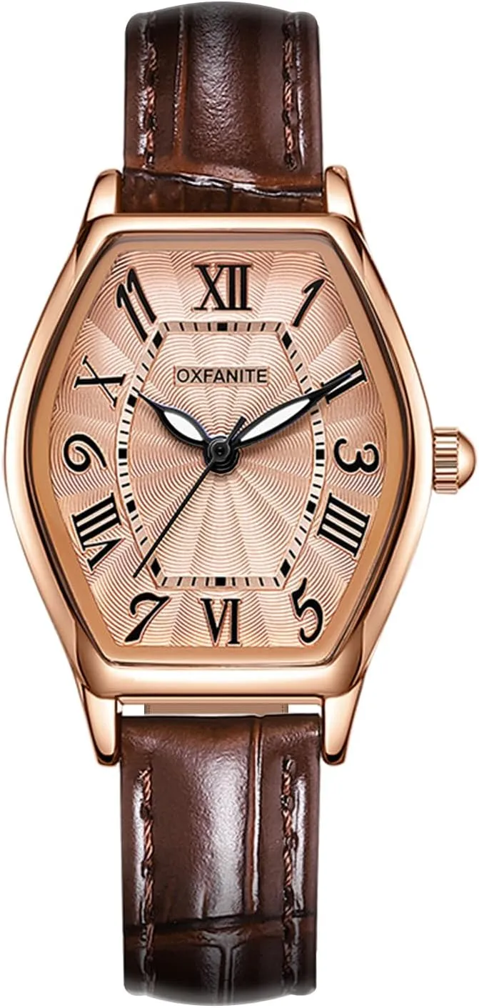 Women's Leather Band Watch, Dainty Elegant Barrel-Shaped Women Watches Classic Vintage Retro Ladies Dress Wrist Watch, Gifts Present for Her