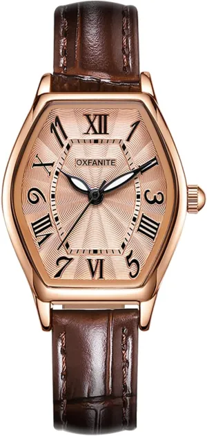 Women's Leather Band Watch, Dainty Elegant Barrel-Shaped Women Watches Classic Vintage Retro Ladies Dress Wrist Watch, Gifts Present for Her