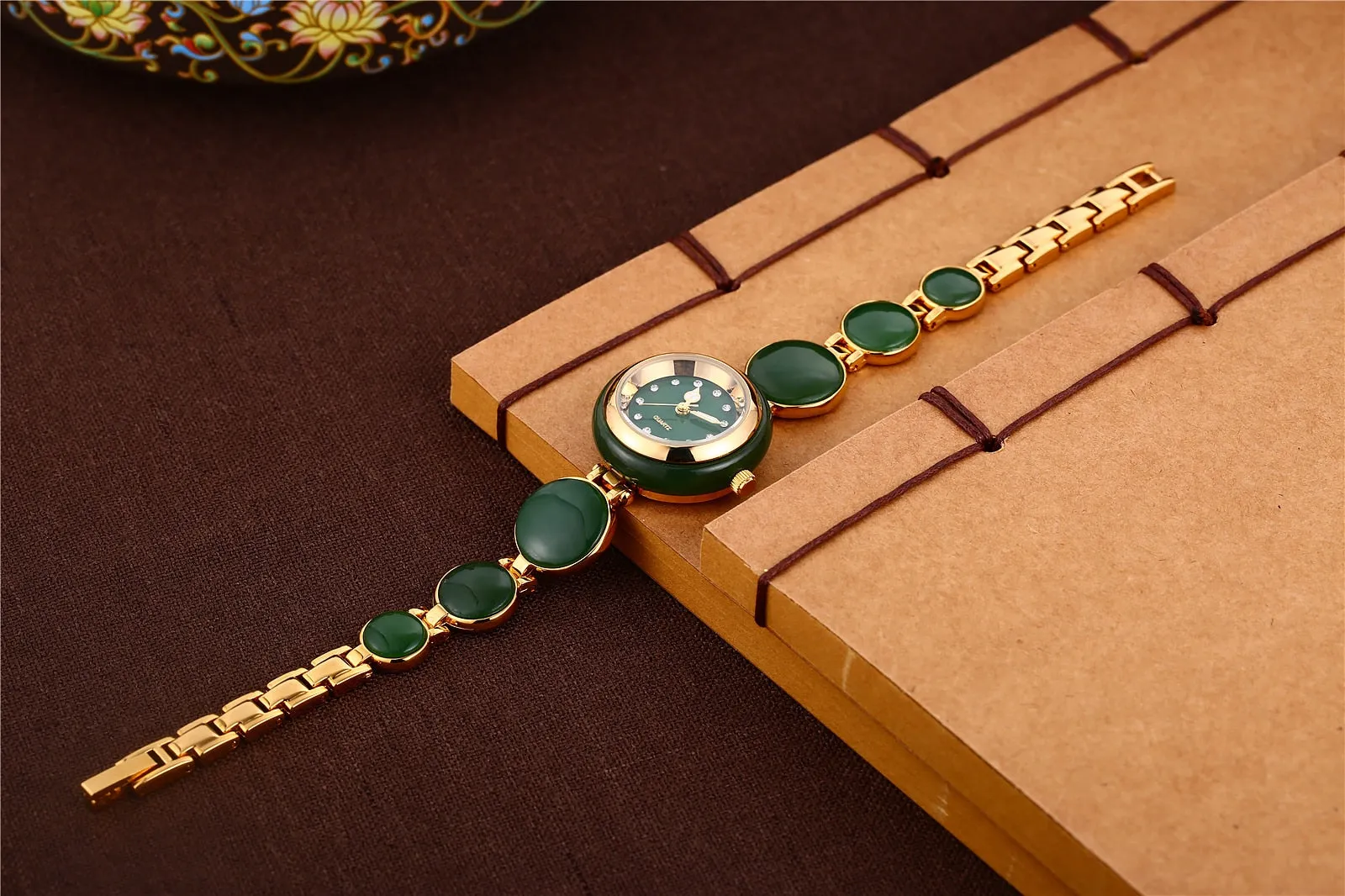 Women's Natural Hetian Jade Stainless Steel Waterproof Wrist Watch
