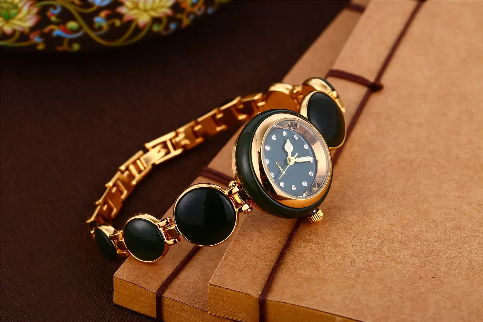 Women's Natural Hetian Jade Stainless Steel Waterproof Wrist Watch