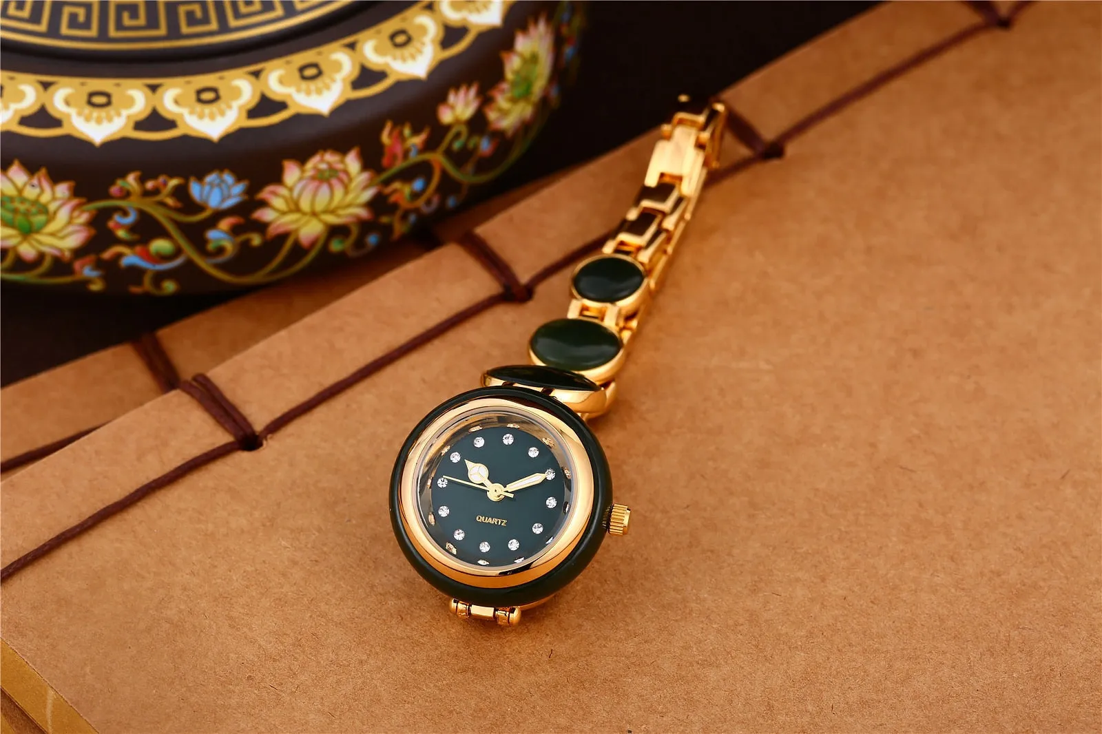 Women's Natural Hetian Jade Stainless Steel Waterproof Wrist Watch