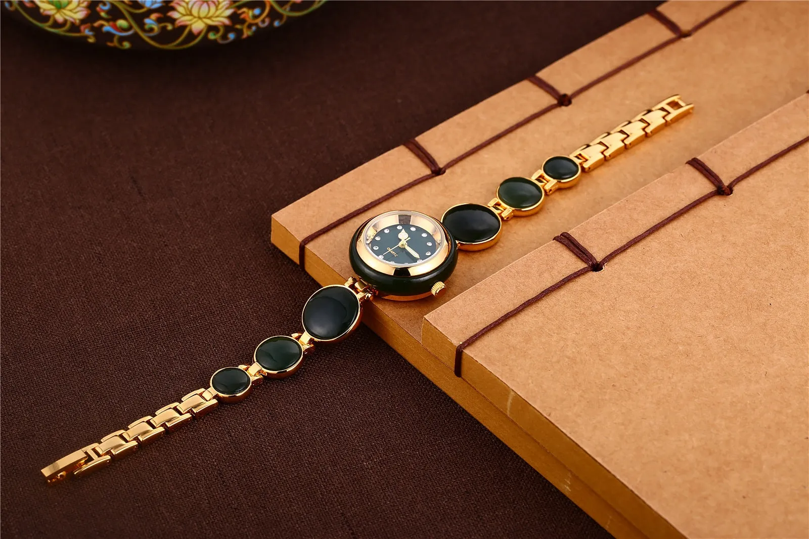 Women's Natural Hetian Jade Stainless Steel Waterproof Wrist Watch