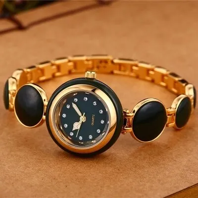 Women's Natural Hetian Jade Stainless Steel Waterproof Wrist Watch