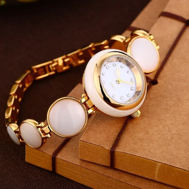 Women's Natural Hetian Jade Stainless Steel Waterproof Wrist Watch