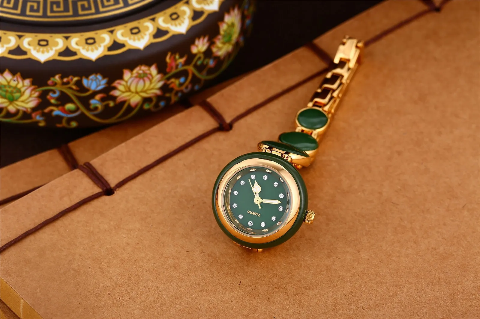 Women's Natural Hetian Jade Stainless Steel Waterproof Wrist Watch