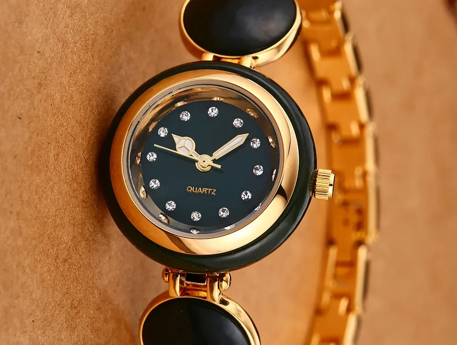 Women's Natural Hetian Jade Stainless Steel Waterproof Wrist Watch