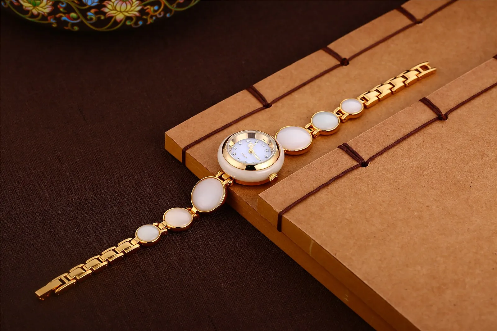 Women's Natural Hetian Jade Stainless Steel Waterproof Wrist Watch