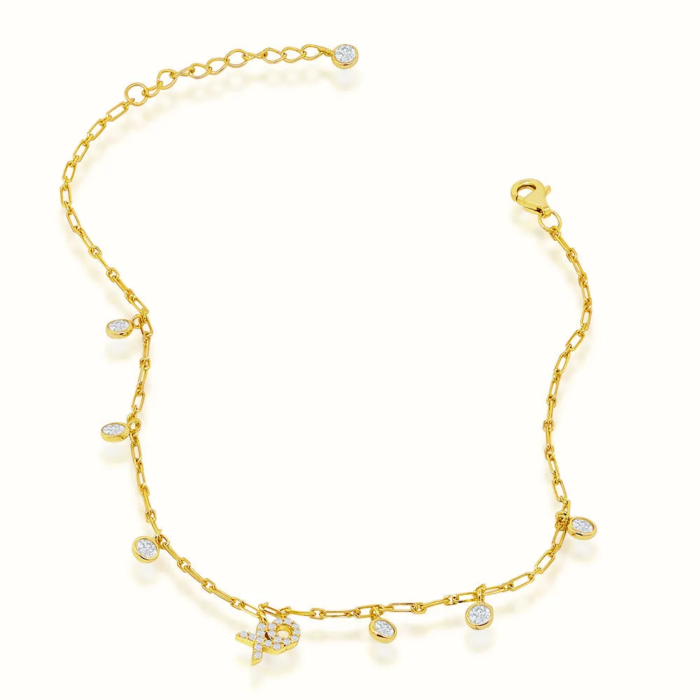 Women's Vermeil Bezel Diamond XO Anklet