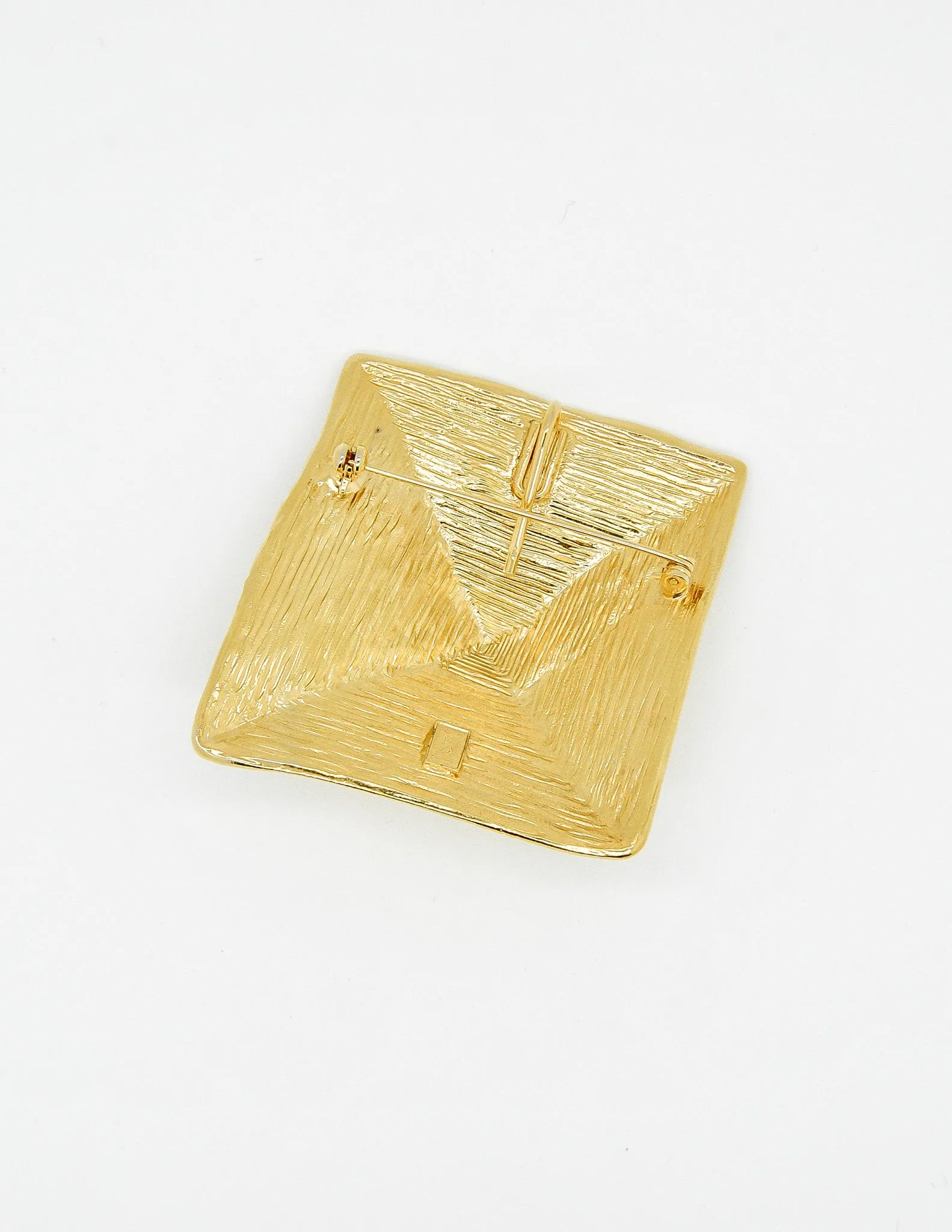 YSL Vintage Brushed Gold Pyramid Stud Brooch